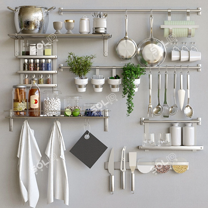 Essential Kitchen Set: Utensils, Spices, Towel & Groceries 3D model image 1