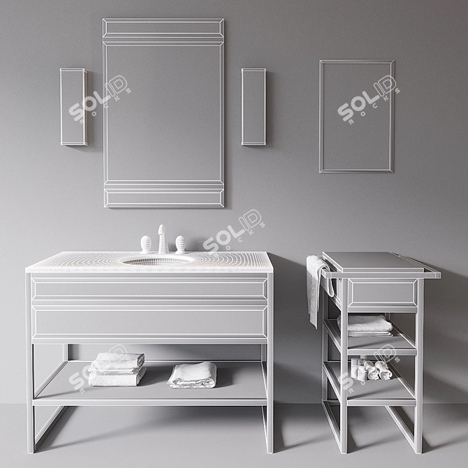 Elegant Academy Console + Washbasin Table 3D model image 3