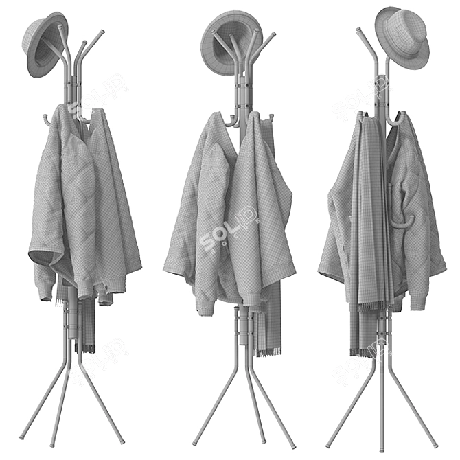 Sturdy Tripod Coat Rack Stand 3D model image 3