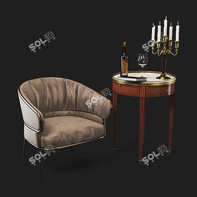 Elegant Armchair Table: Wine & Candles 3D model image 2