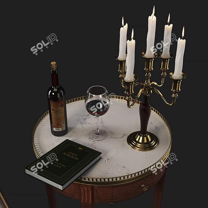 Elegant Armchair Table: Wine & Candles 3D model image 3