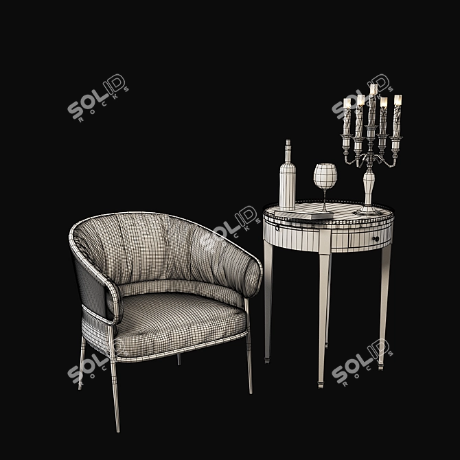 Elegant Armchair Table: Wine & Candles 3D model image 1