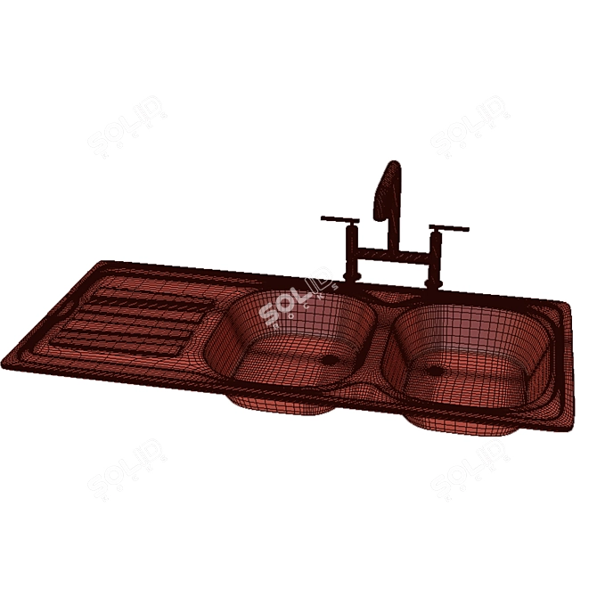 Sleek stainless steel sink 3D model image 2