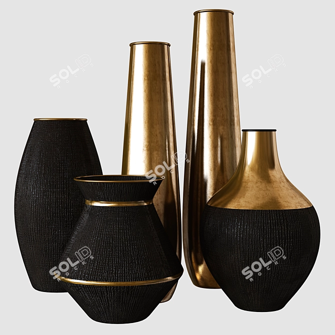 Elegant 3D Ceramic & Metal Vases 3D model image 1