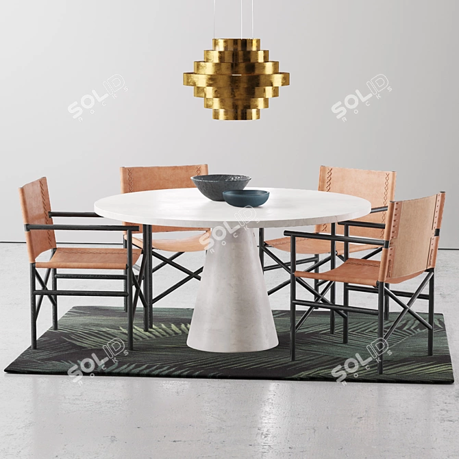 Stylish Loft Leather Dining Set 3D model image 1