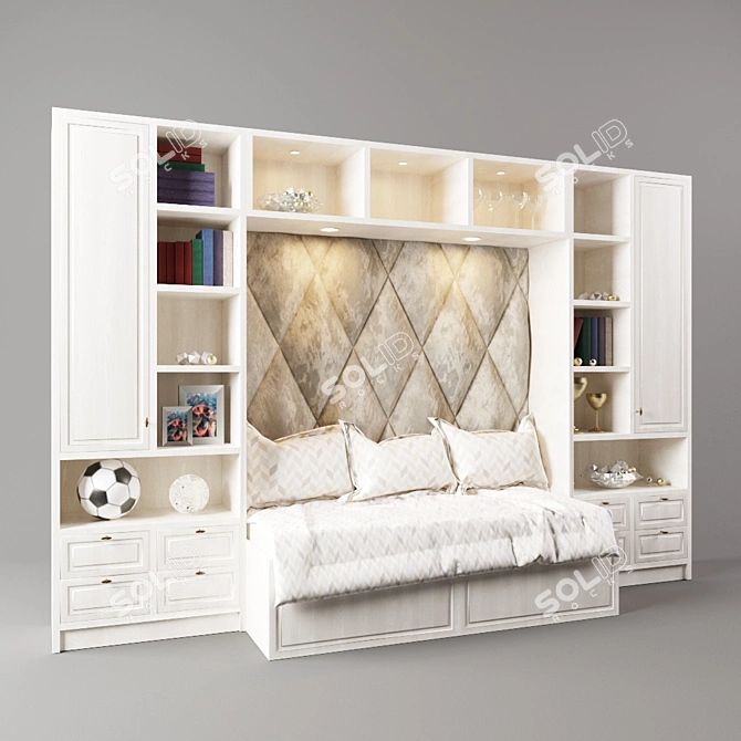 Compact Niche Bed with Shelves 3D model image 1