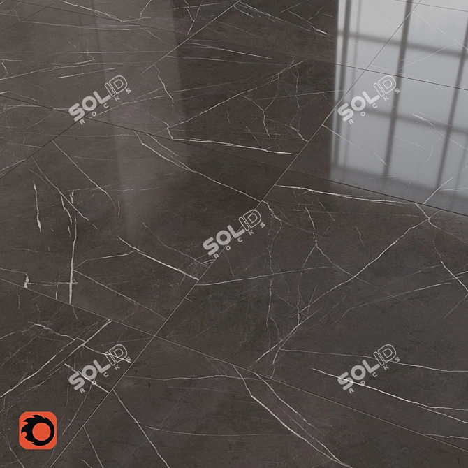 Majestic Black Marble Floor Tile 3D model image 1