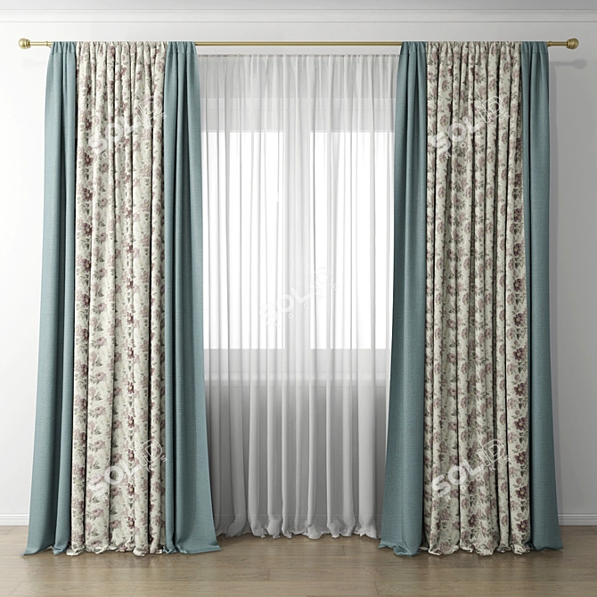 Elegant Window Drapes 3D model image 1