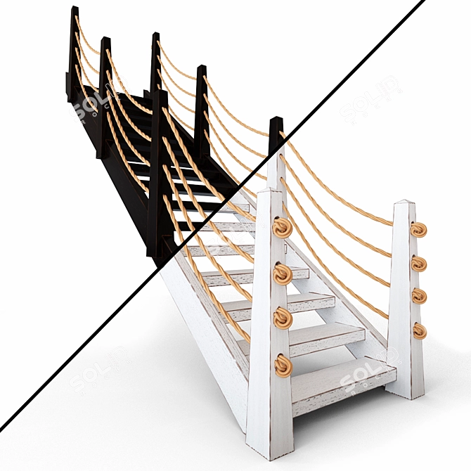 Ethnic Wooden Staircase | Handcrafted 3D model image 1