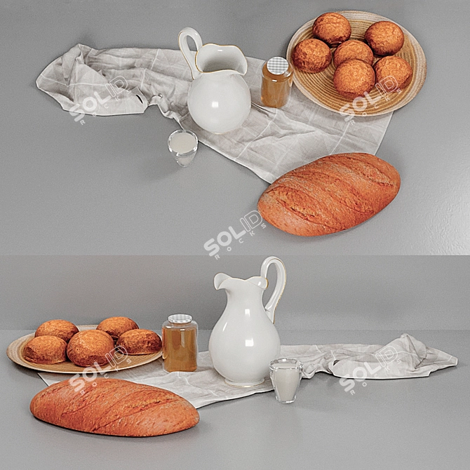 Versatile Bread and Milk Combo 3D model image 1