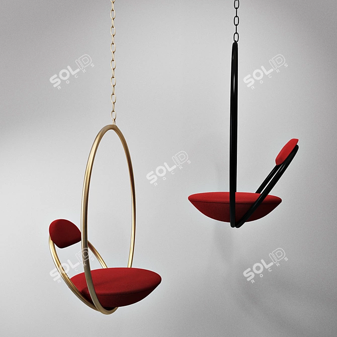 Brushed Brass Hanging Hoop Chair 3D model image 2