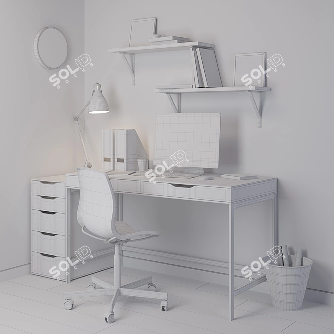 IKEA Office Set: Desk, Shelves, Chair, Lamp, and more 3D model image 3