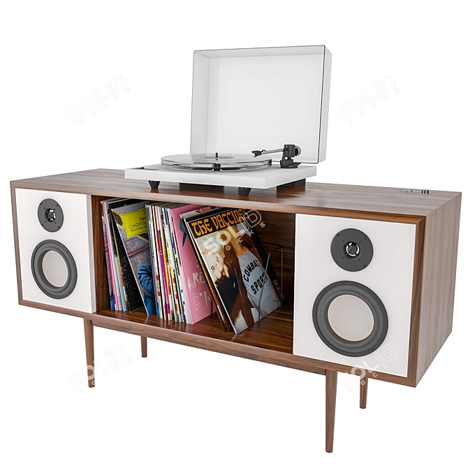 Mid-Century Bluetooth Stereo Console 3D model image 1