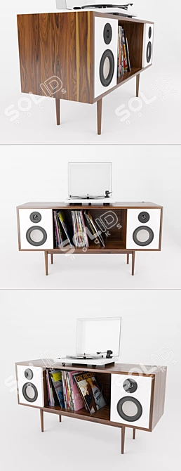 Mid-Century Bluetooth Stereo Console 3D model image 2