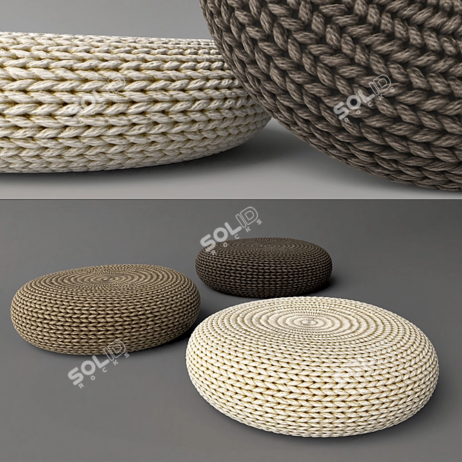 Cozy Knitted Poof Ottoman 3D model image 1