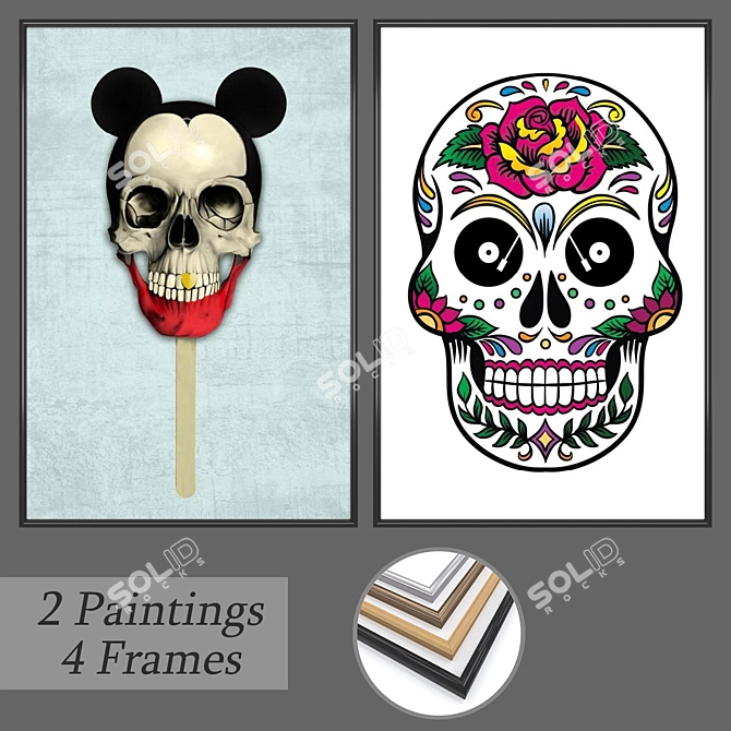 Art Set 656: 2 Paintings, 4 Frame Options 3D model image 1