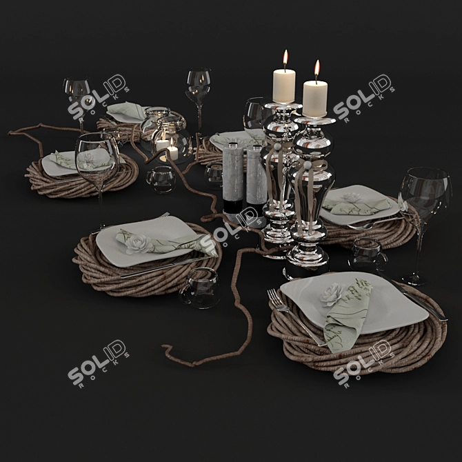 Elegant Tableware Set 3D model image 1