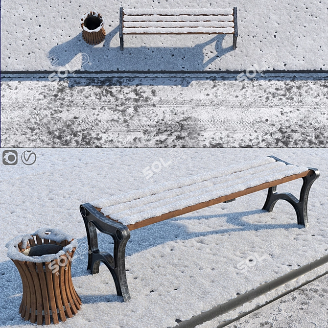 Winter Bench & Sidewalk Bundle 3D model image 1