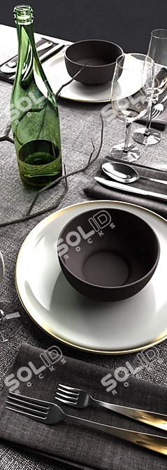 Loft-inspired Table Settings with Pine Branch 3D model image 2