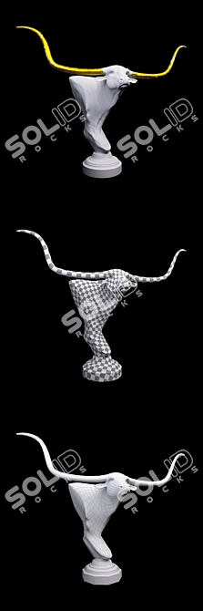 Handcrafted Longhorn Bull Sculpture 3D model image 3