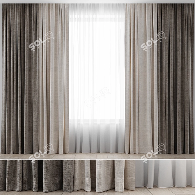 Elegant Lace Curtains Set 3D model image 1