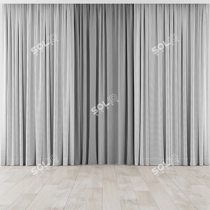 Elegant Lace Curtains Set 3D model image 3