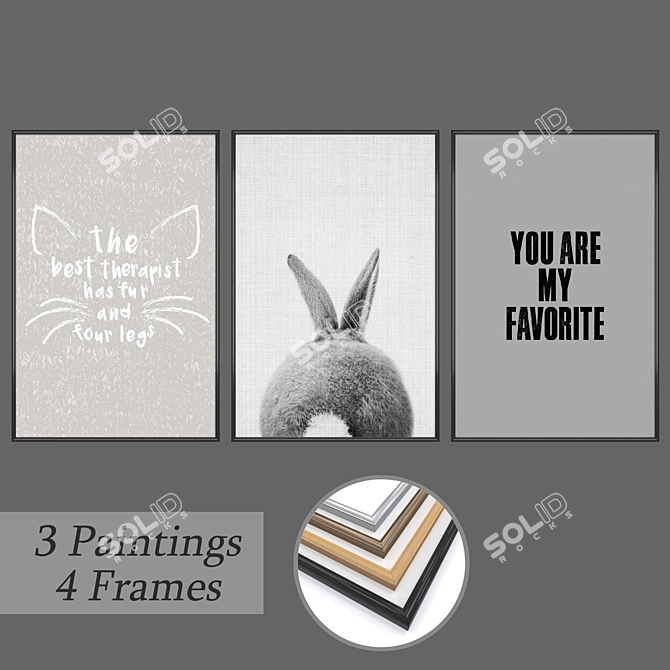 3-Piece Wall Painting Set with Multiple Frame Options 3D model image 1