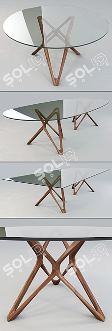 Porada Circe: Walnut Dining Table w/ Tempered Glass Top 3D model image 2