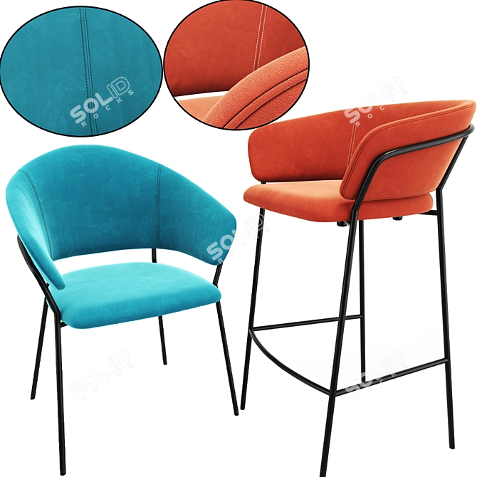 Sleek Jazz Stool & Chair 3D model image 1