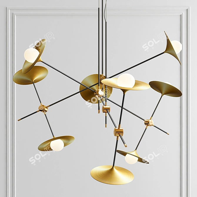 Jenkins Matte Black and Brass Chandelier 3D model image 1