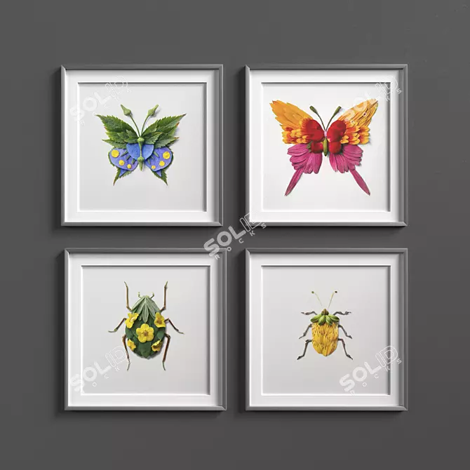 8-Piece Botanical Picture Frame Set 3D model image 1