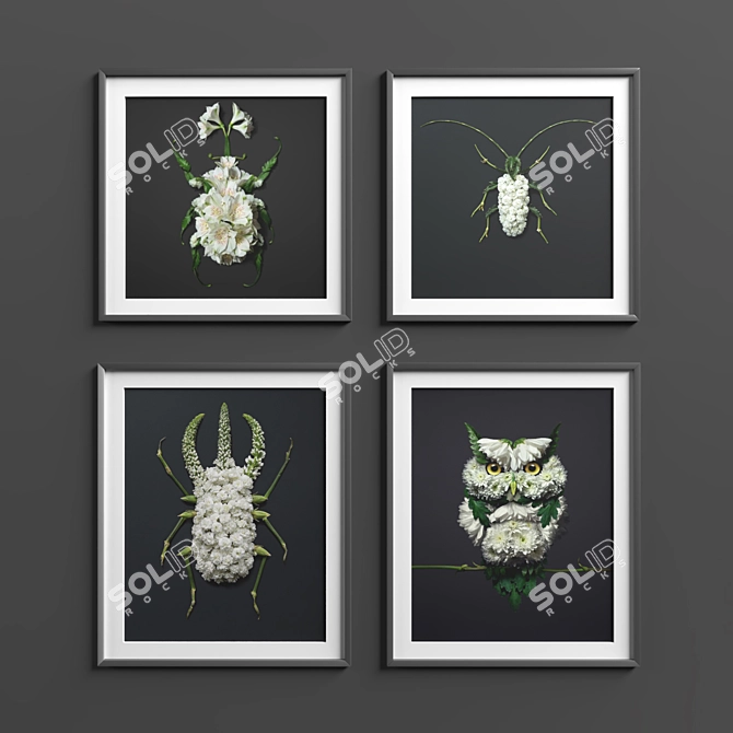 8-Piece Botanical Picture Frame Set 3D model image 2