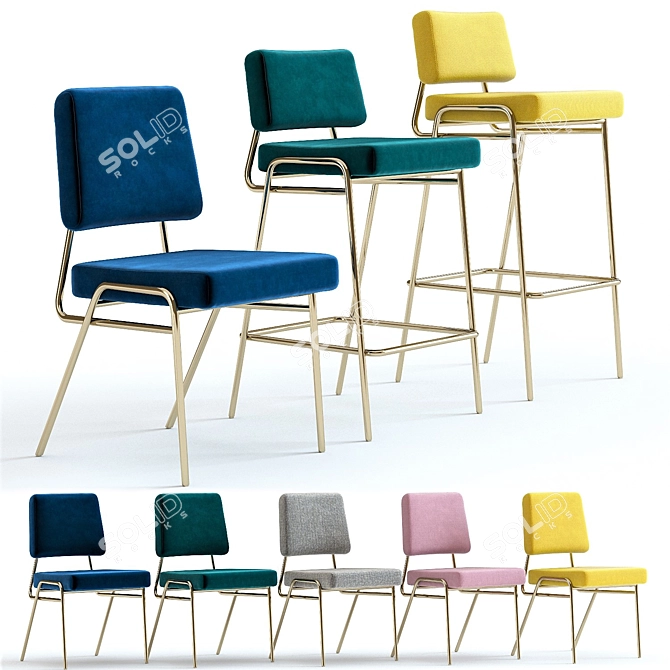 Modern Wire Frame Chairs in 5 Velvet Colors 3D model image 1