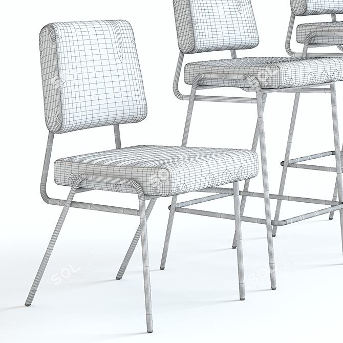 Modern Wire Frame Chairs in 5 Velvet Colors 3D model image 3