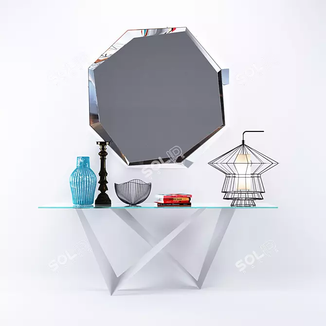 Modern Console Set with Mirror & Lighting 3D model image 1