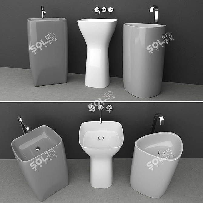 Elegant Washbasin Set - Modern X-Form Design 3D model image 1