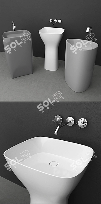 Elegant Washbasin Set - Modern X-Form Design 3D model image 2