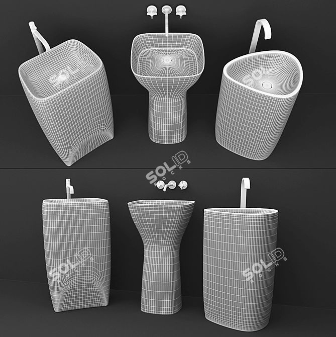 Elegant Washbasin Set - Modern X-Form Design 3D model image 3