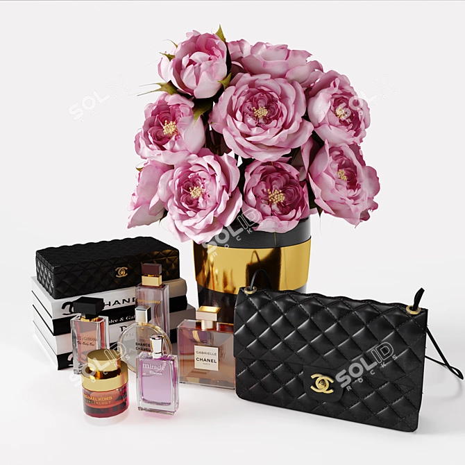 Chanel Décor Set: Flowers, Books, Fragrance Sachet, Box & Bag 3D model image 1