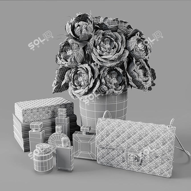 Chanel Décor Set: Flowers, Books, Fragrance Sachet, Box & Bag 3D model image 2