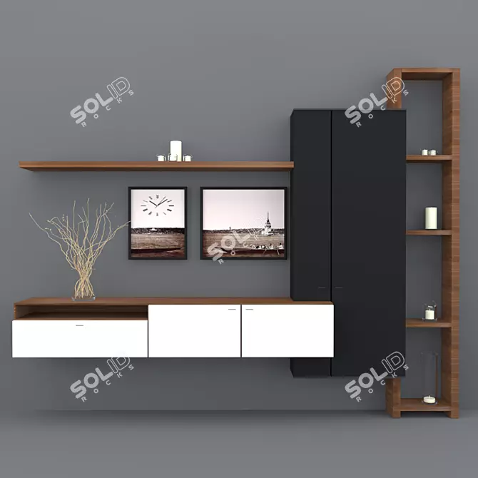 Modern TV Unit with Cabinets & Shelf 3D model image 1