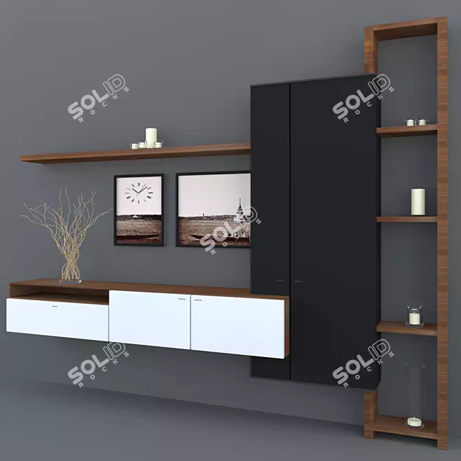 Modern TV Unit with Cabinets & Shelf 3D model image 2