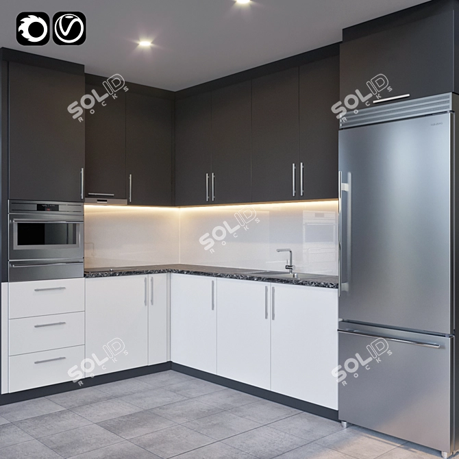 Sleek Modern Kitchen Design 3D model image 1