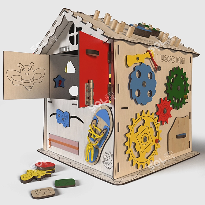 Interactive Wooden Playhouse 3D model image 1