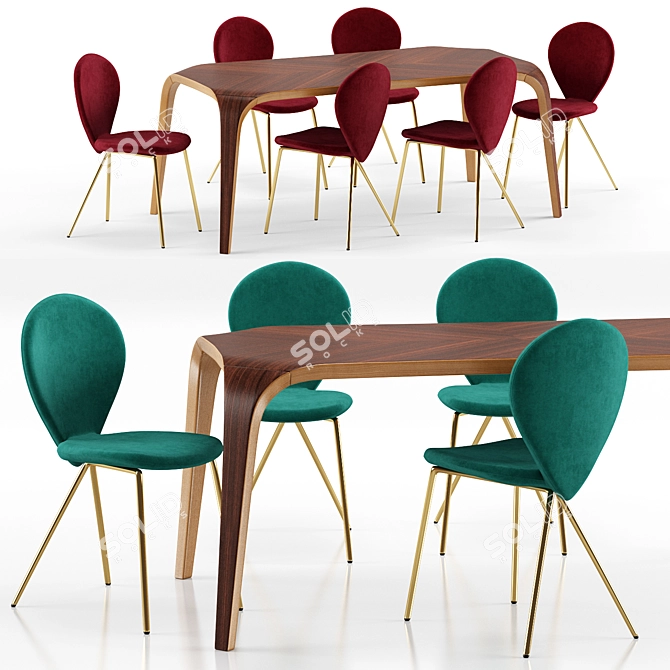 Elegant Perla Chairs & Unico Table - Riflessi 3D model image 1