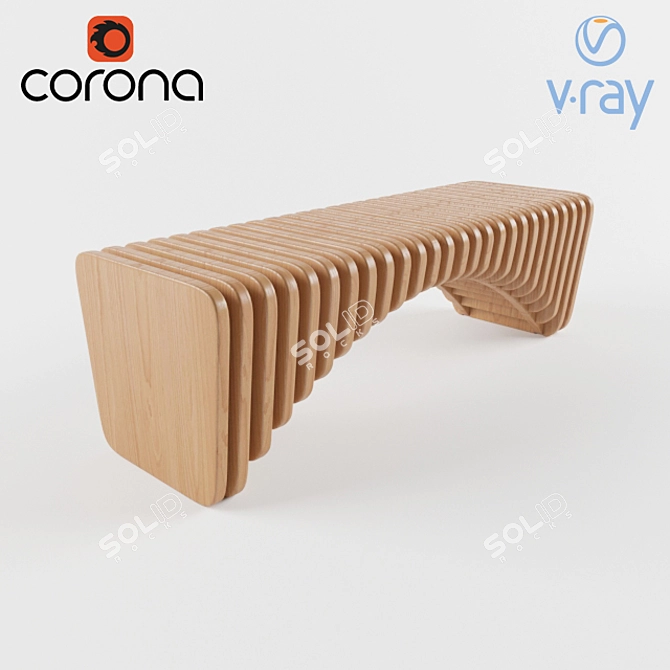 Elegant Woodcrafted Bench 3D model image 1