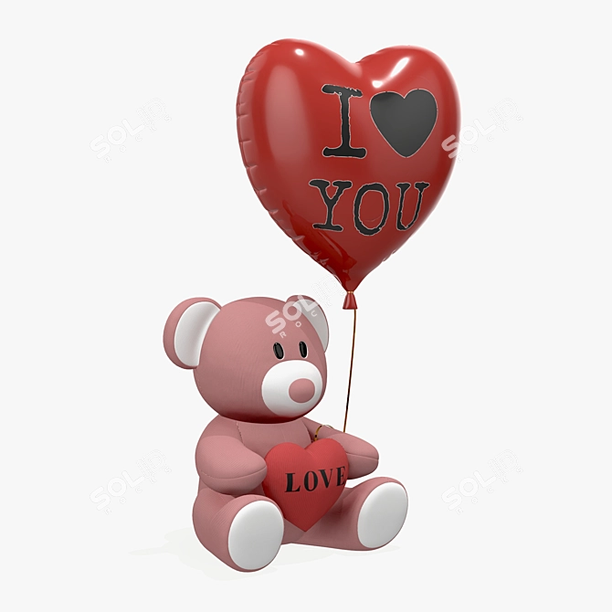 Heart Balloon Teddy Plush Toy 3D model image 1