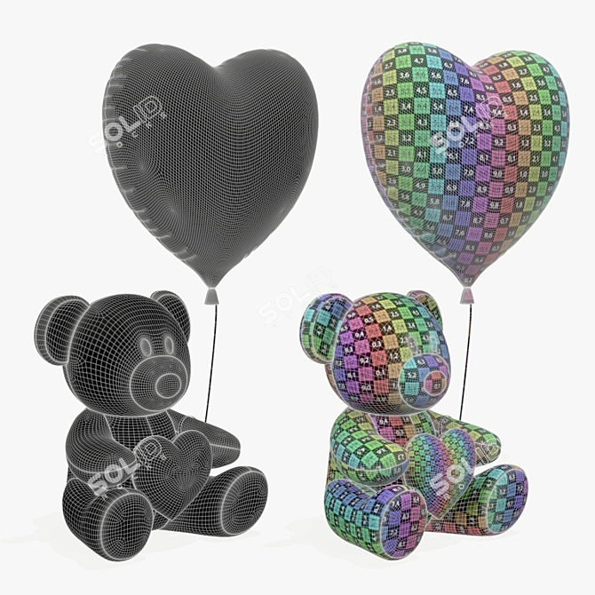 Heart Balloon Teddy Plush Toy 3D model image 3