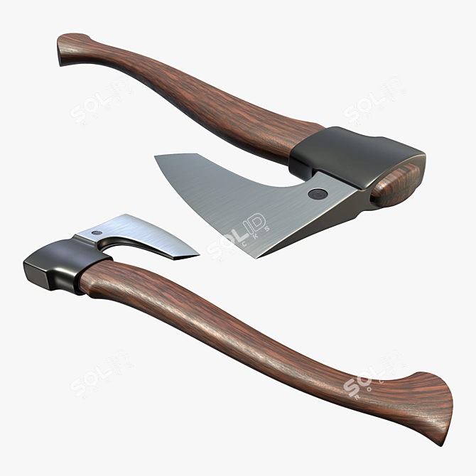 Stylish Wooden Handled War Ax 3D model image 2