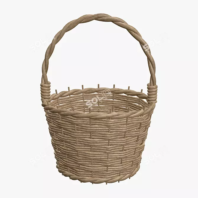 Rustic Woven Wicker Basket 3D model image 1